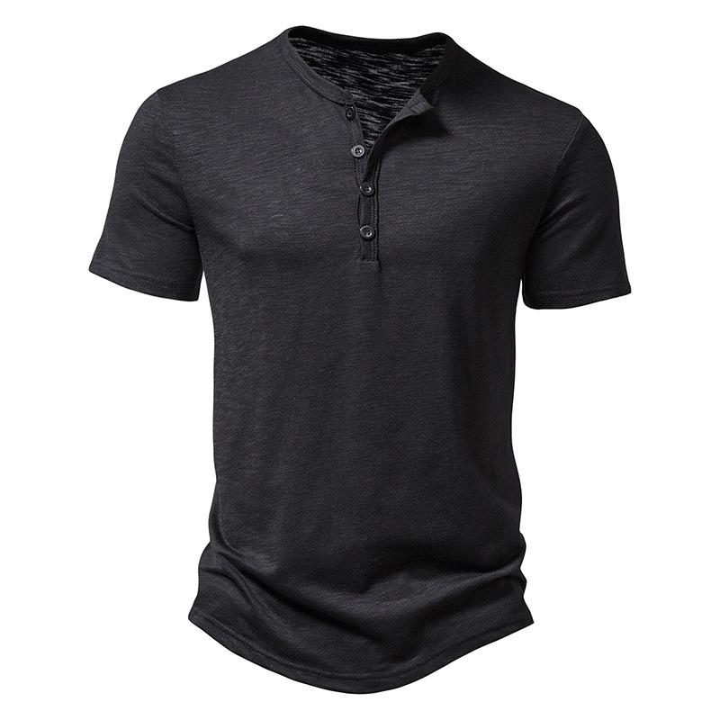 

Men s Henley Collar T Shirts Summer Casual Solid Color Short Sleeve T Shirt High Quality Tops KTB 2XL