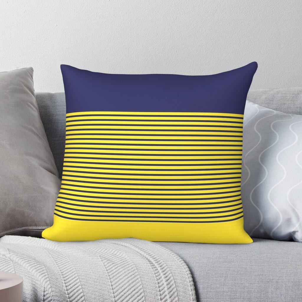 Navy And Yellow Lines Pillowcase Polyester Linen Velvet Pattern Zip Decorative Pillow Case Car Cushion Cover
