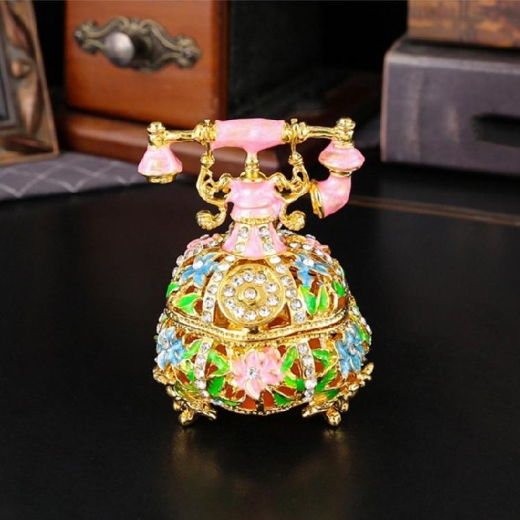 Wedding Jewelry Display Case Telephone Jewelry Organizers Storage Box with Elegant Crystal Embellishments Metal Texture