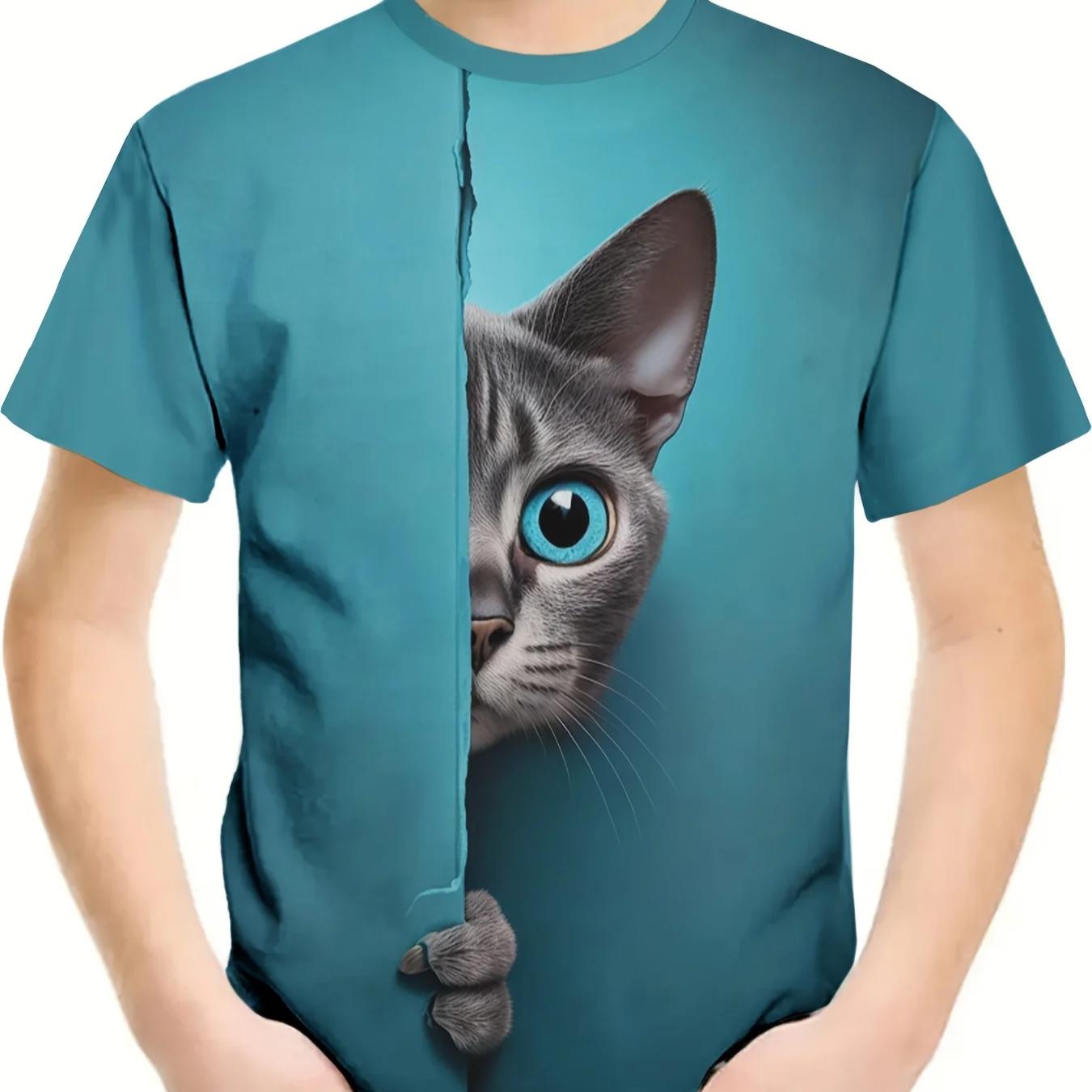 

Children Clothes Girl Boys Tshirt Short Sleeve Child T Shirt Kids Summer Clothes 3D Cat Printe Cartoon T-Shirt 130