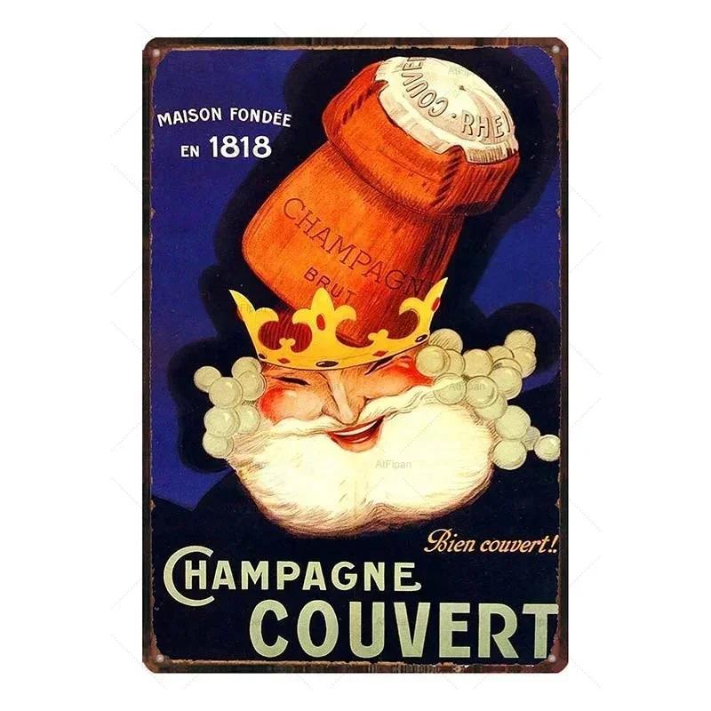 Metal Tin Morlant Reims Champagne Vintage French Posters Tin Sign Poster Wall Art Plaque Sign for Bar Coffee Office Wall Decor