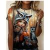 Women's T-shirt 3D Pattern Printed Casual Short Sleeved Colorful Animal Owl Pattern Print O-Neck Top Fashionable Street Women's Clothing