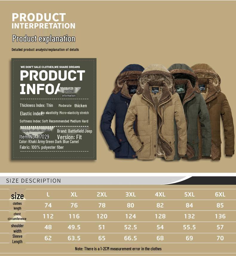 Men's Mid-Length Winter Jacket with Fleece Lining, Windproof, and Warm Cotton Padding for Young Men - Style 13029.