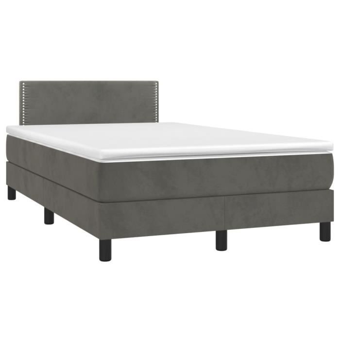 3141234 vidaXL Lit à sommier tapissier et matelas Gris foncé 120x200cm Velours