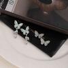 Diamond-Set Blue Oil-Dripping Butterfly Earrings, Light Luxury Niche Design, Water-Dripping Fringed Sweet Earrings.