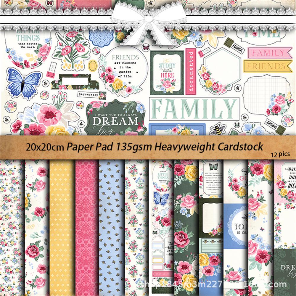 12 Sheets Blooming Flowers Retro Background Paper: European & American Collage Material for Journaling