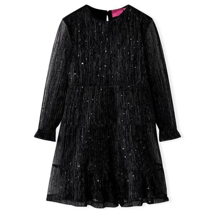 Robe - vidaXL - Manches longues - Noir - Tulle avec sequins - Taille 104 (3-4 ans)