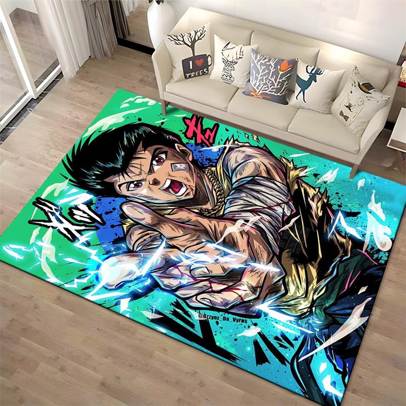 Anime Style Rug with Energetic Warrior and Lightning Effects Pattern Suitable for Use As an Anti-slip for Living Room Bedroom Sofas