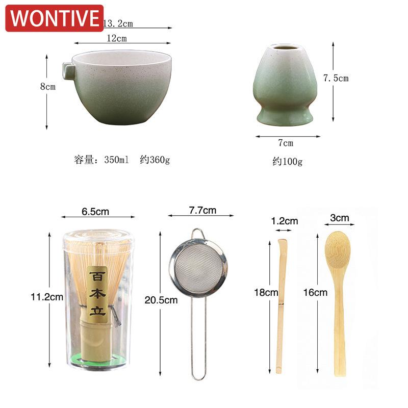 4/6-teiliges japanisches Matcha-Set mit Keramikschale, Bambus-Matchabesen, Teelöffel, Teesets mit Sieb, Teezubereitungswerkzeuge, Zubehör