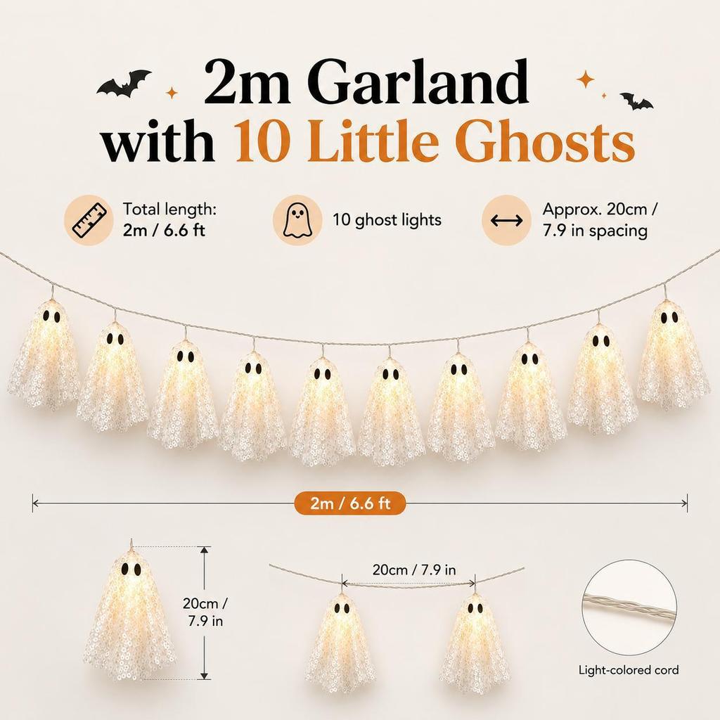 Ghost Garland Led Lighted Lace For Halloween Party Decor And Gift Giving