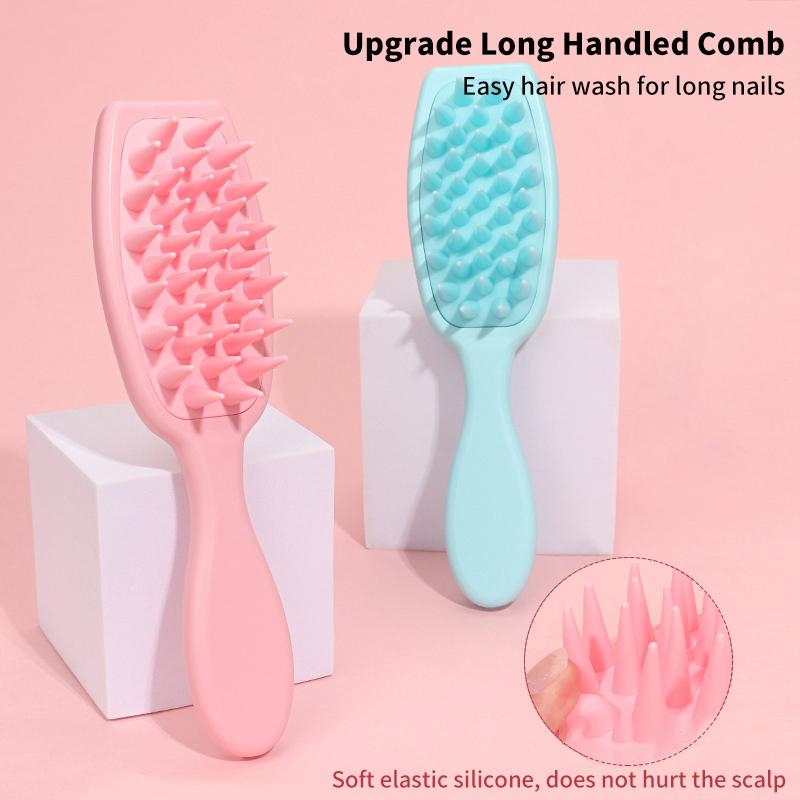 

Extended Handle Soft Silicone Shampoo Scalp Hair Massager Hair Washing Comb Shower Brush Bath Spa Massage Brush Beauty Hair Tool розовый