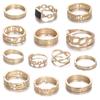 13pcs/set Exaggerated Punk Style Metal Ring Star Black Ring Set