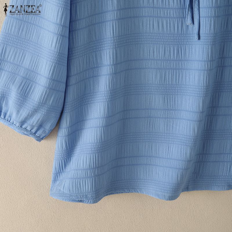 ZANZEA Women Casual Round Neck Solid Color Loose 3/4 Sleeve Blouse