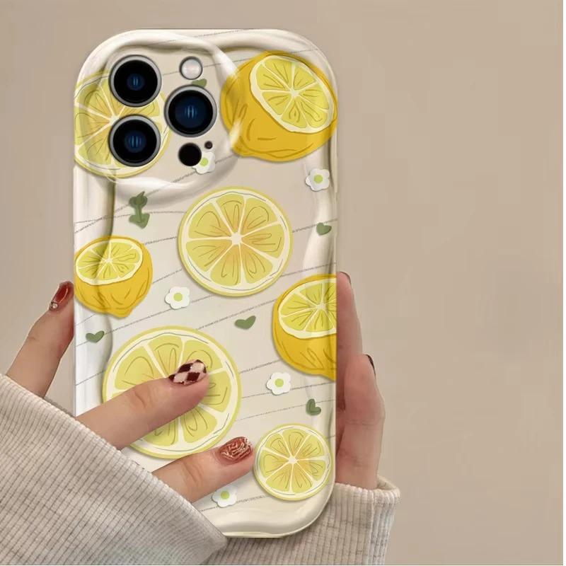 Summer Fruit Lemon Flower 3D Clear Case For iPhone 16 16E 15 14 13 12 11 Pro Max X XS X S Max XR 7 8 Silicone Cover_