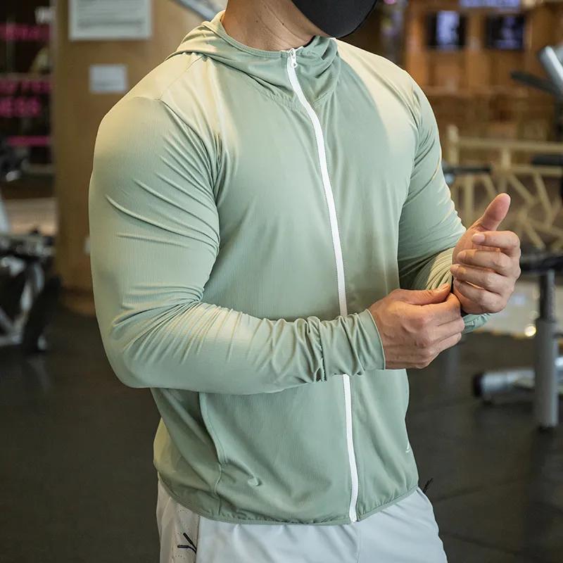 Men's Thin Quick-drying Long-sleeved Fitness Sports Sun Shirt Solid Color Simple Hooded Jacket