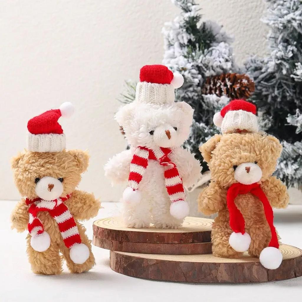 Non-Toxic Mini Christmas Bear Doll Plush Bear Gift Clothing Bag Keychain Pendants Baking Decoration Christmas Drop Ornaments Kid Xmas Gift