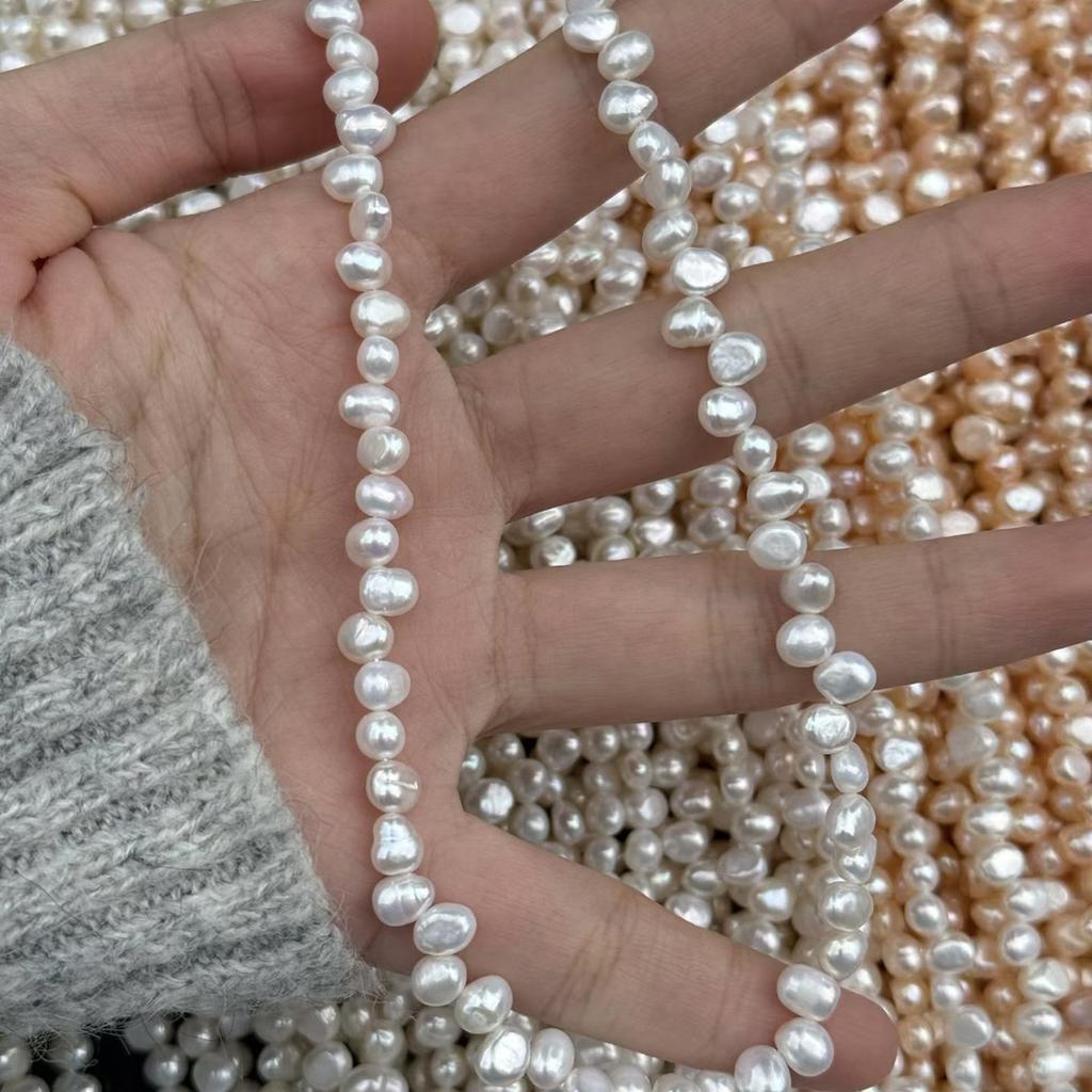 1String, White Purple Pink Natural Freshwater Pearls, Handmade Top Sided Drilled Hole Pearl Beads for Jewelry Making DIY (Beads 5-6mm, Length 36cm)