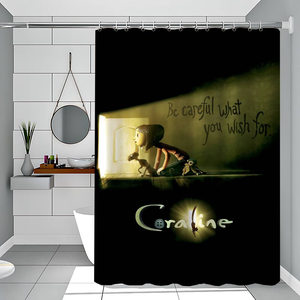 Cartoon Coraline Bathroom Curtain Classic Anime Fabric Shower Curtain With 12 Hooks Waterproof Bathroom Decor