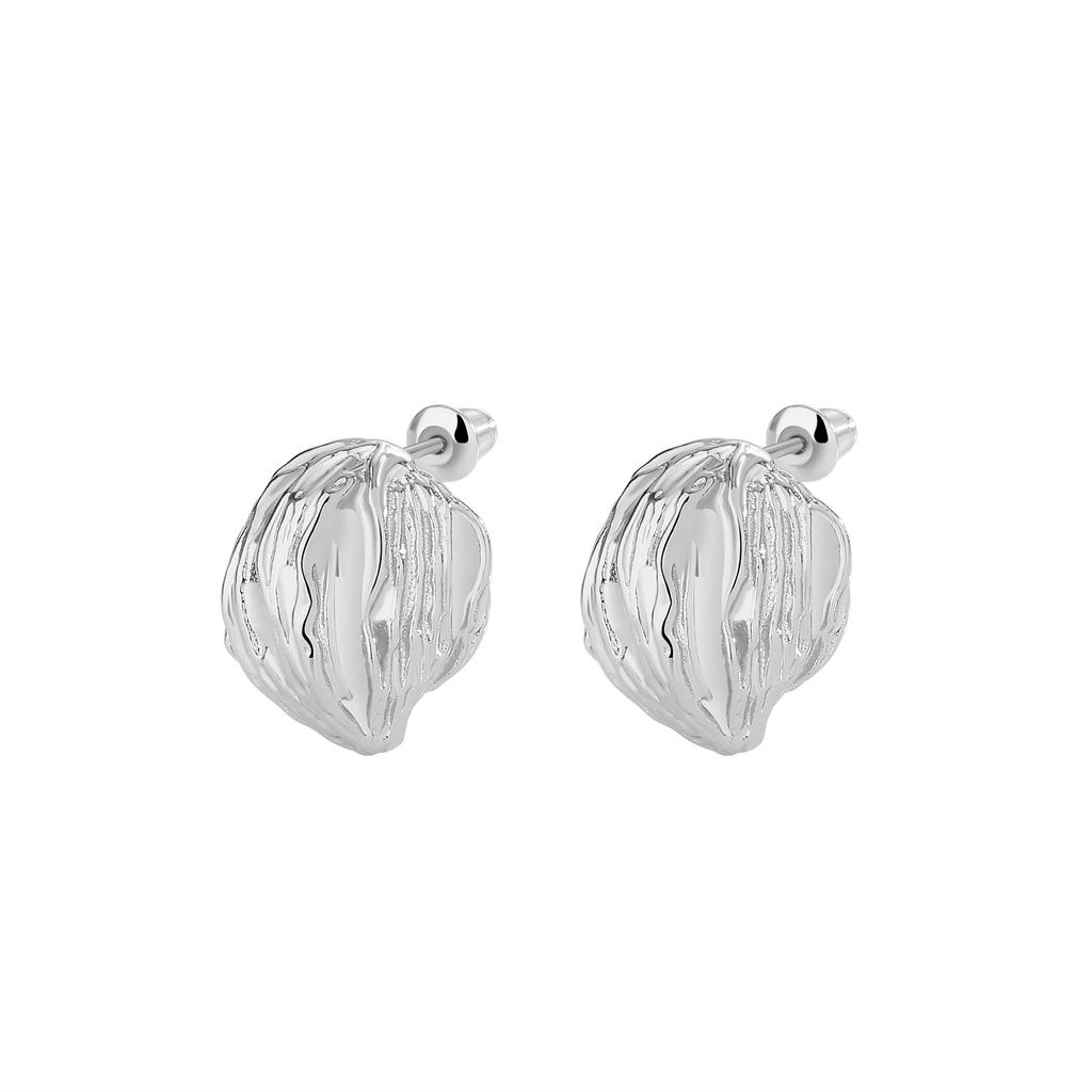 Fashion OL commuter versatile earrings niche high sense s925 silver needle personalized walnut texture earrings