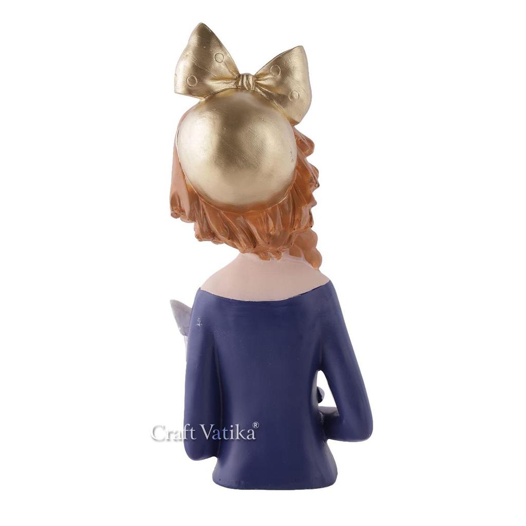 Bowknot Lady with Cat Showpiece Statue Collectibles Figurines for Home Decor Outdoor Entrance Living Room Decoration (13.2 Inch Height)
