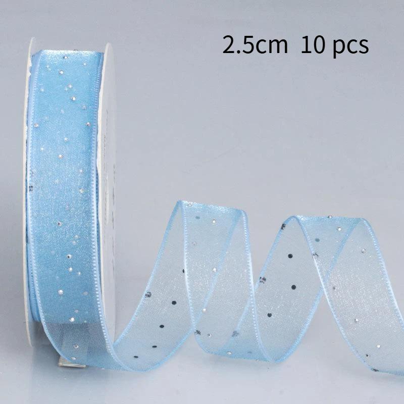 10Pcs Hotfix Crystal Organza Ribbon Trim 2.5Cm/4.0Cm 10 Yards For Handmade Bows Hair Clips Garments And Gift Boxes