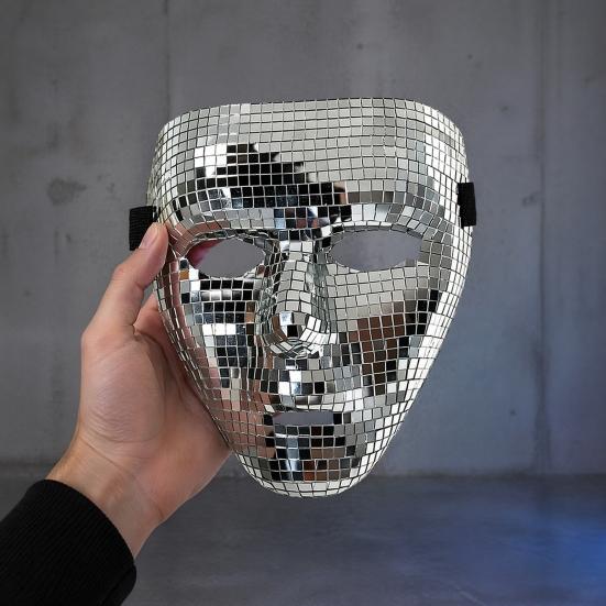 Lightweight Glitter Face Mask Halloween Disco Ball Mask, Breathable Mirror Mosaic Masquerade, Shiny Effect Party Costume for Dance Performance,