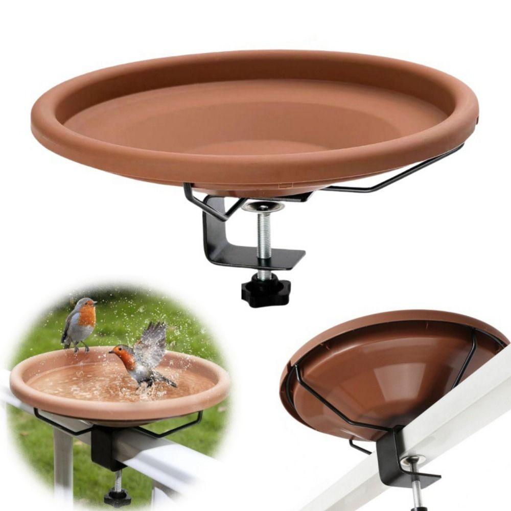 Practical Adjustable Deck Railing Bird Bath Removable Plastic Deck Mounted Bird Bath Brown Bird Bath Feeder Outdoor