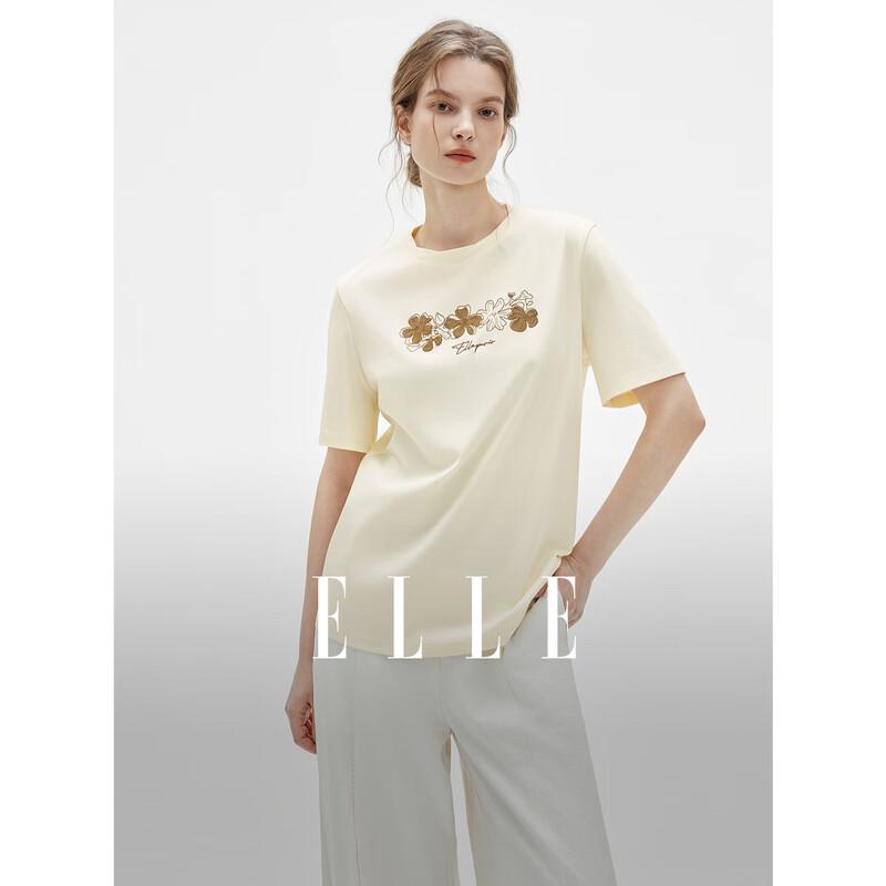 ELLE Women s Retro Floral Print Cotton T-Shirt M