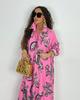 2025 Autumn New Women's Lapel Print Medium and Long Top Wide-leg Pants Two-piece Set