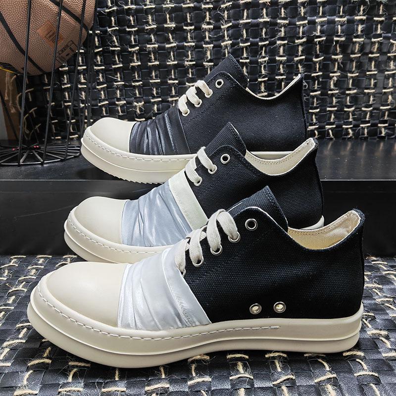 22 Scarpe Casual da Studente Basse in Tela Nere e Bianche con Lacci, Suola Spessa, per Coppia