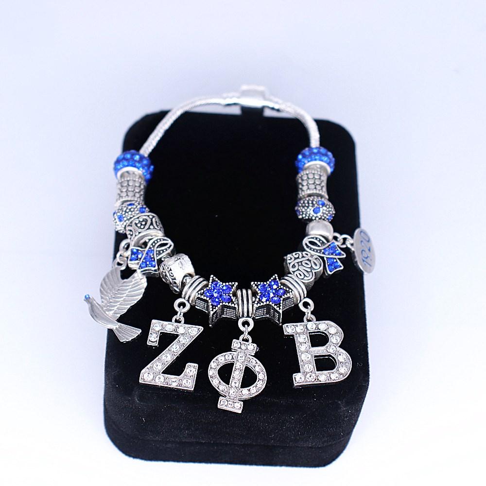 European Styles Big Hole Beads Greek Letter 1920 Finer Women Group Sorority Zeta Phi Beta Bracelet Jewelry for Gift