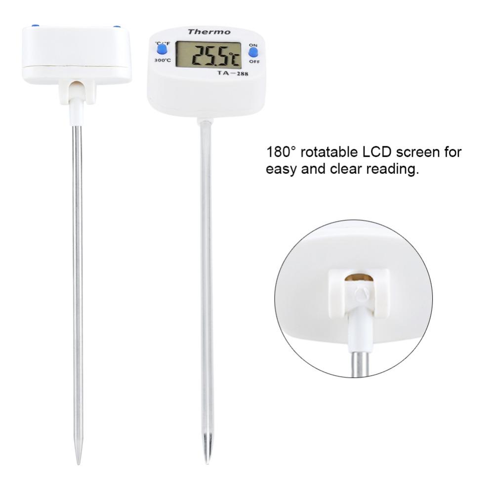 Stainless Steel Probe Digital Food Thermometer LCD Display Celsius Fahrenheit Switch Meat Liquid and Food White Instant Read