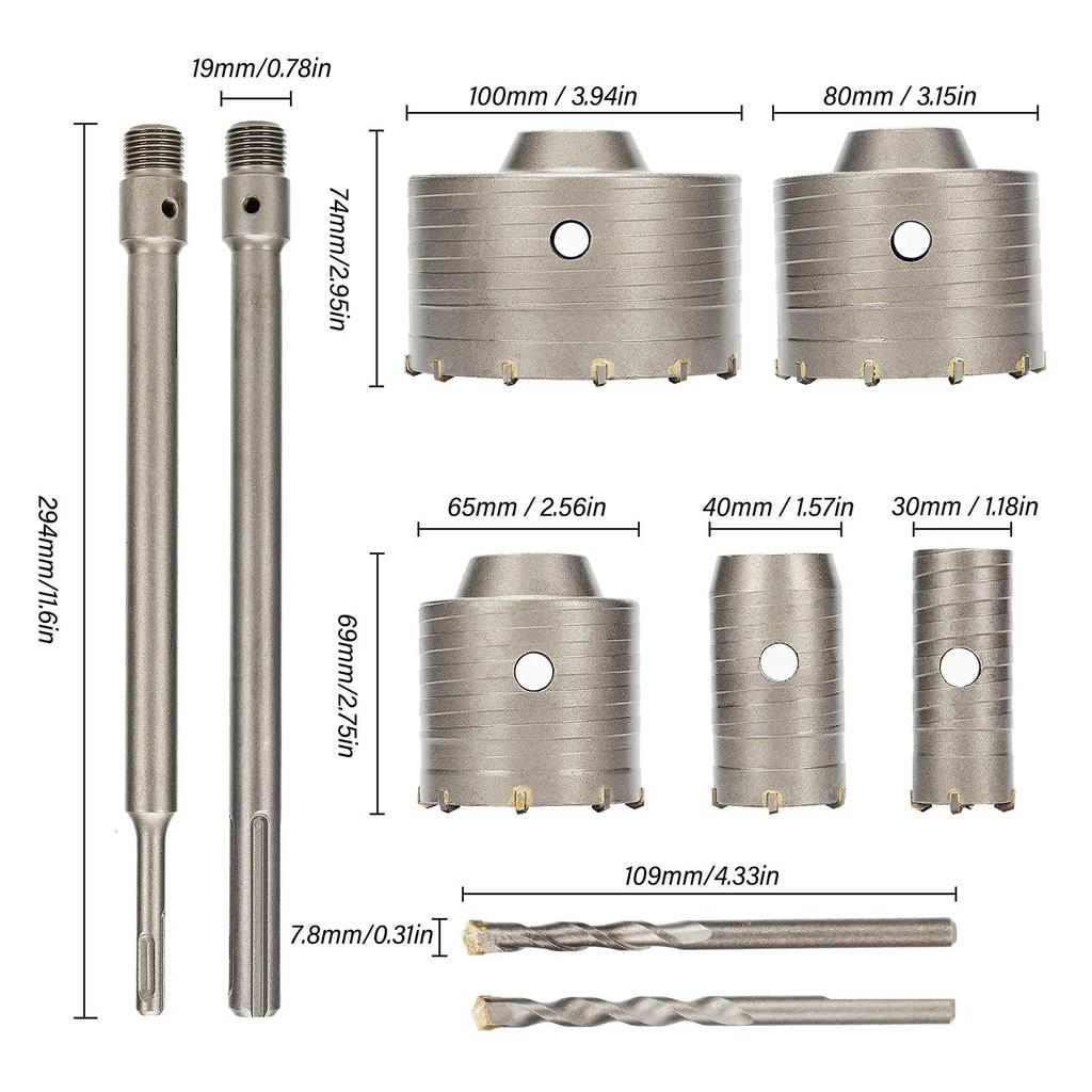 Concrete Hole Saw Drill Bit 30mm 40mm 65mm 80mm 100mm Wear Resistance Hole Opener Cut Bit Robust with Shank for Factory