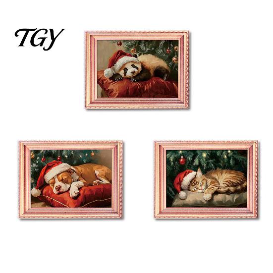 Christmas Refrigerator Magnets 3Pcs Light-up Frame Magnet, Vintage Wooden Picture Frames with Lights Fridge Glowing Magnetic Holder for Cabinet Locker