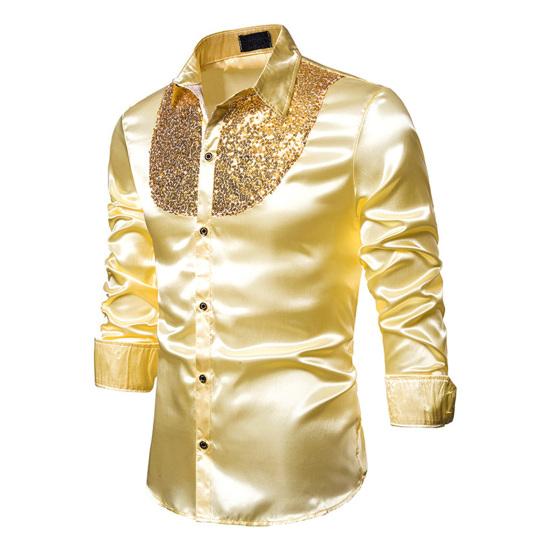 Men Retro Glossy Shirt Lapel Button-up Shirt with Sequins Vintage Formal Shirt for Disco Bars Nightclubs Parties