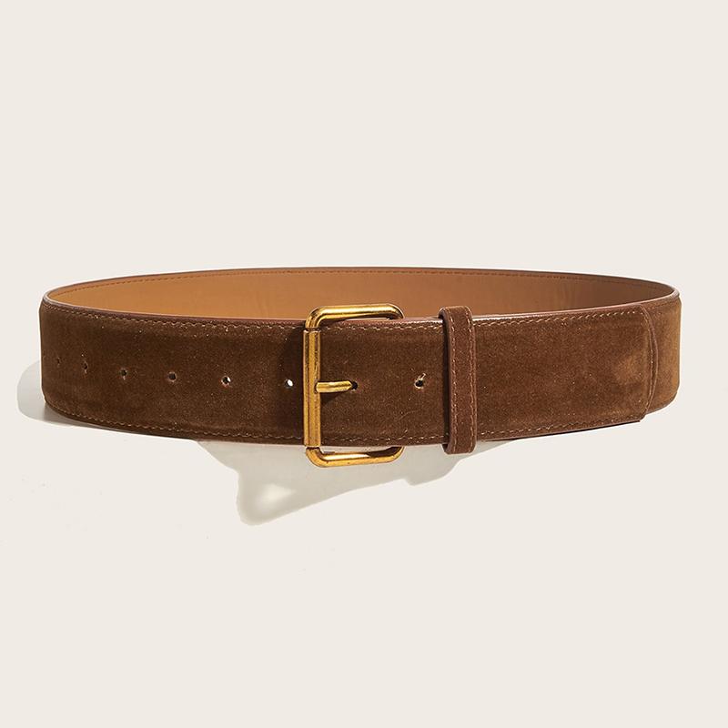 Women Fashion Luxury Design Suede Leather Wide Belt Casual Pin Buckle Waistband Business Waist Strap All-Match Clothes Decor