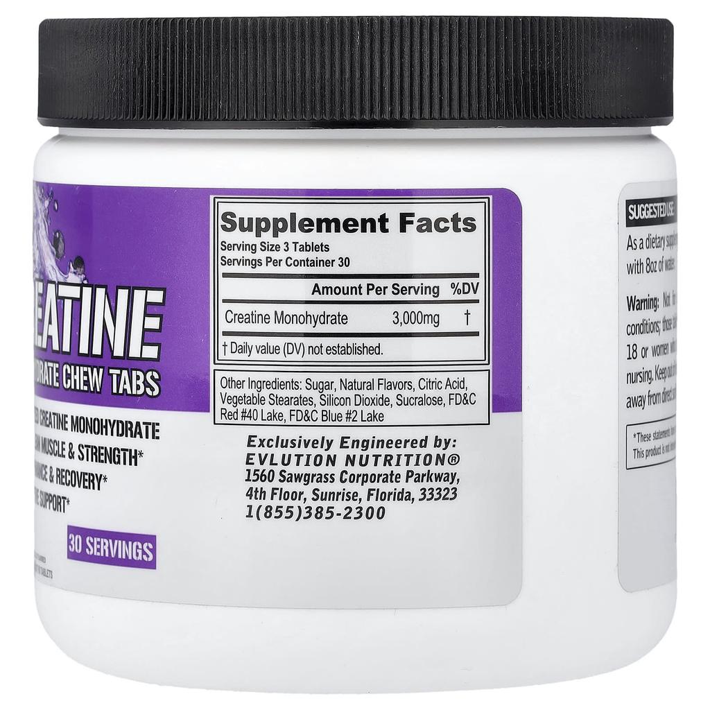 EVLution Nutrition Creatine Monohydrate Chewable Tablets, Grape, 90 Tablets