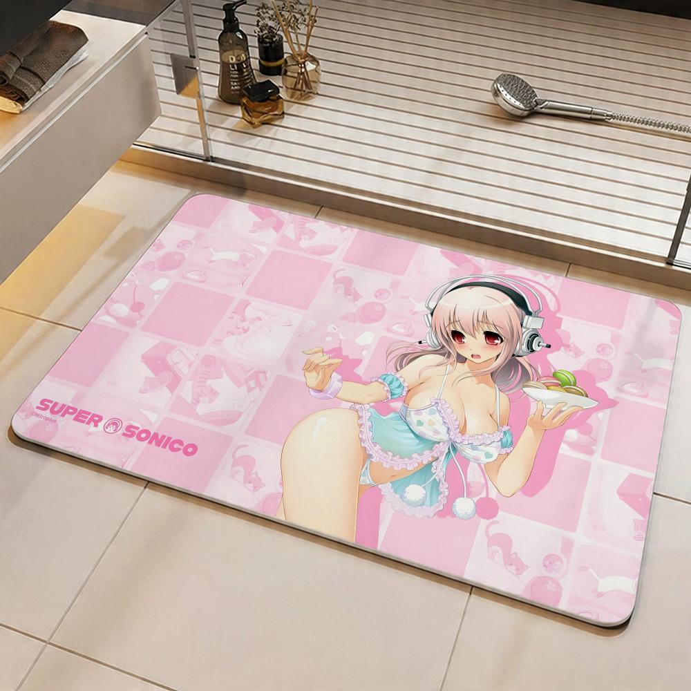 Character S-Super Sonico Floor Mat Eco Diatomite Antibacterial Odor-Resistant Floor Mat & Drain Pad for Kitchen & Bathroom