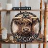 2D Highland Cow Sign Waterproof Metal Wall Art 8x8 Inch Farmhouse Decor