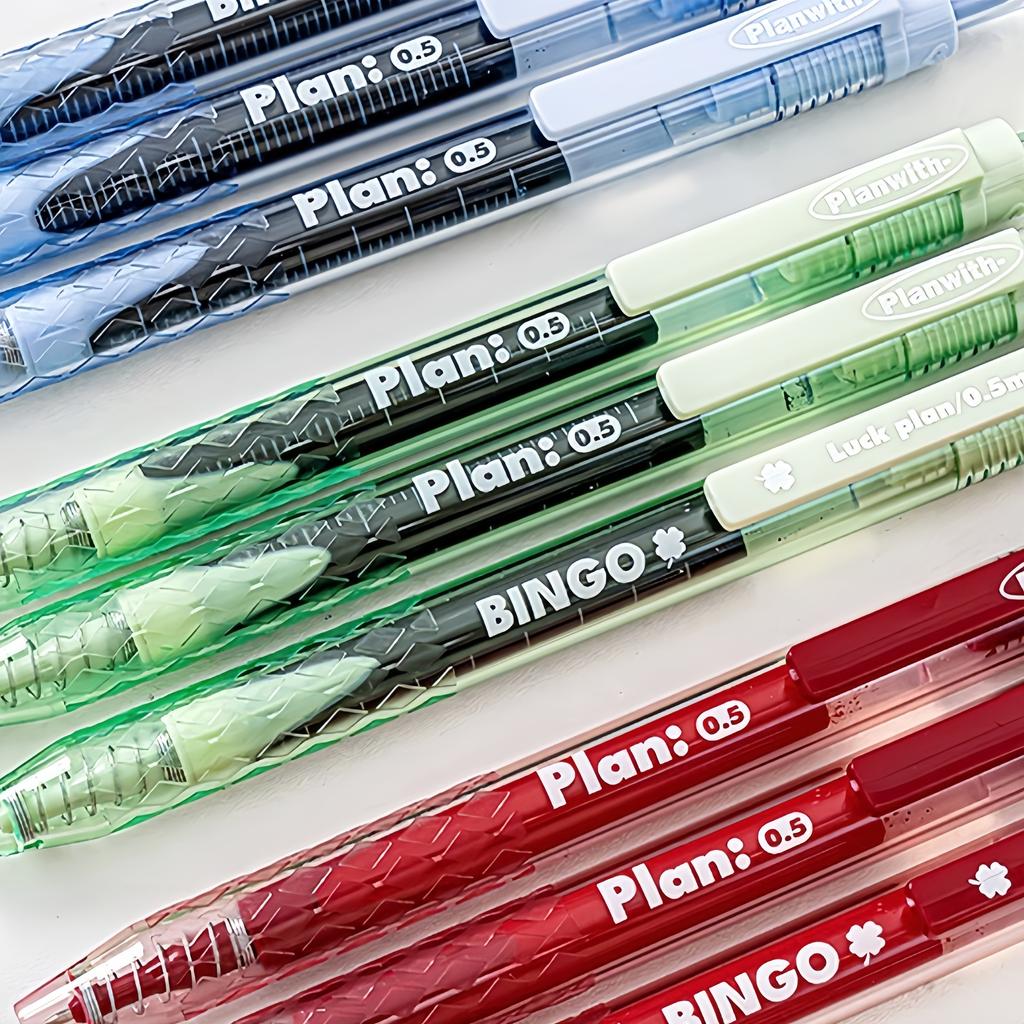 3pcs Luck Plan Gel Pens Set Four Clover Transparent Barrel 0.5mm Ballpoint Large Ink Black / Red Color for Writing A3026