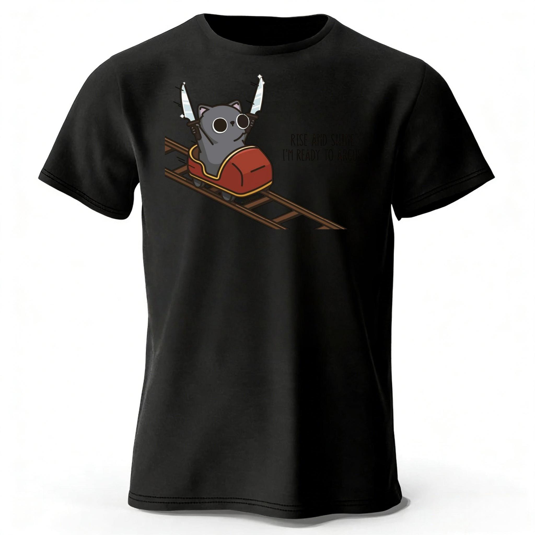 

Summer New Cute Cat Simple Print Mens Pure Cotton Sports Running Fitness Short Sleeved Simple Style Plus Loose Tshirt M