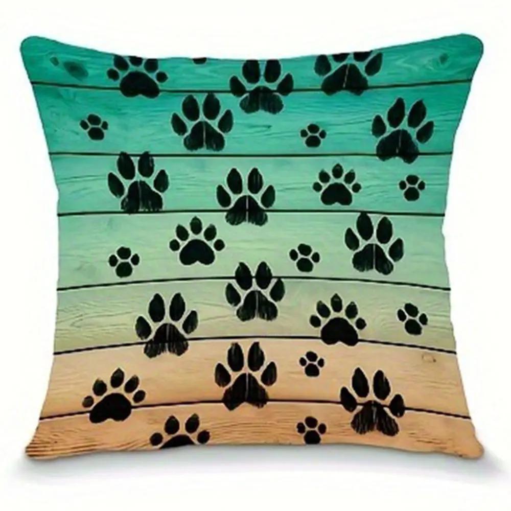 

Home Decor Paw Prints on Wooden Plank Pattern Pillow Covers Pattern Cushion Cover Suitable for Sofa Bedroom Car Pillow Cover 16x16Inch