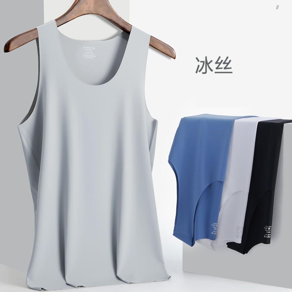 Nouveau débardeur sans couture en soie glacée pour homme, été, fin, respirant, élastique, séchage rapide, sous-vêtement de sport décontracté