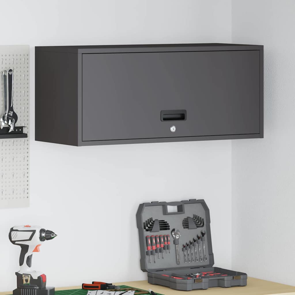 Wall Mounted Garage Cabinet with Gas Spring Door Black