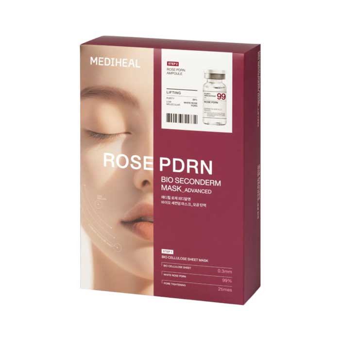 Mediheal Rose PDRN Bio Second Derm Mask Pore Firming Elasticity Ampoule Sheet Mask 10 Sheets