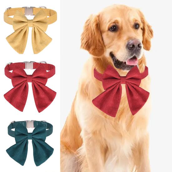 Dog Collar Can Be Engraved Solid Color Bow Adjustable Puppy Collar Pet