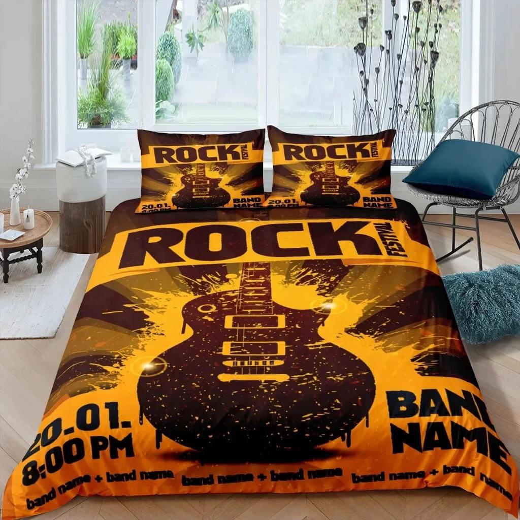 Rock Music King Queen Duvet Cover Electric Guitar Punk Style Bedding Set Youth Fashion Hip Hop Polyester Comforter Cover