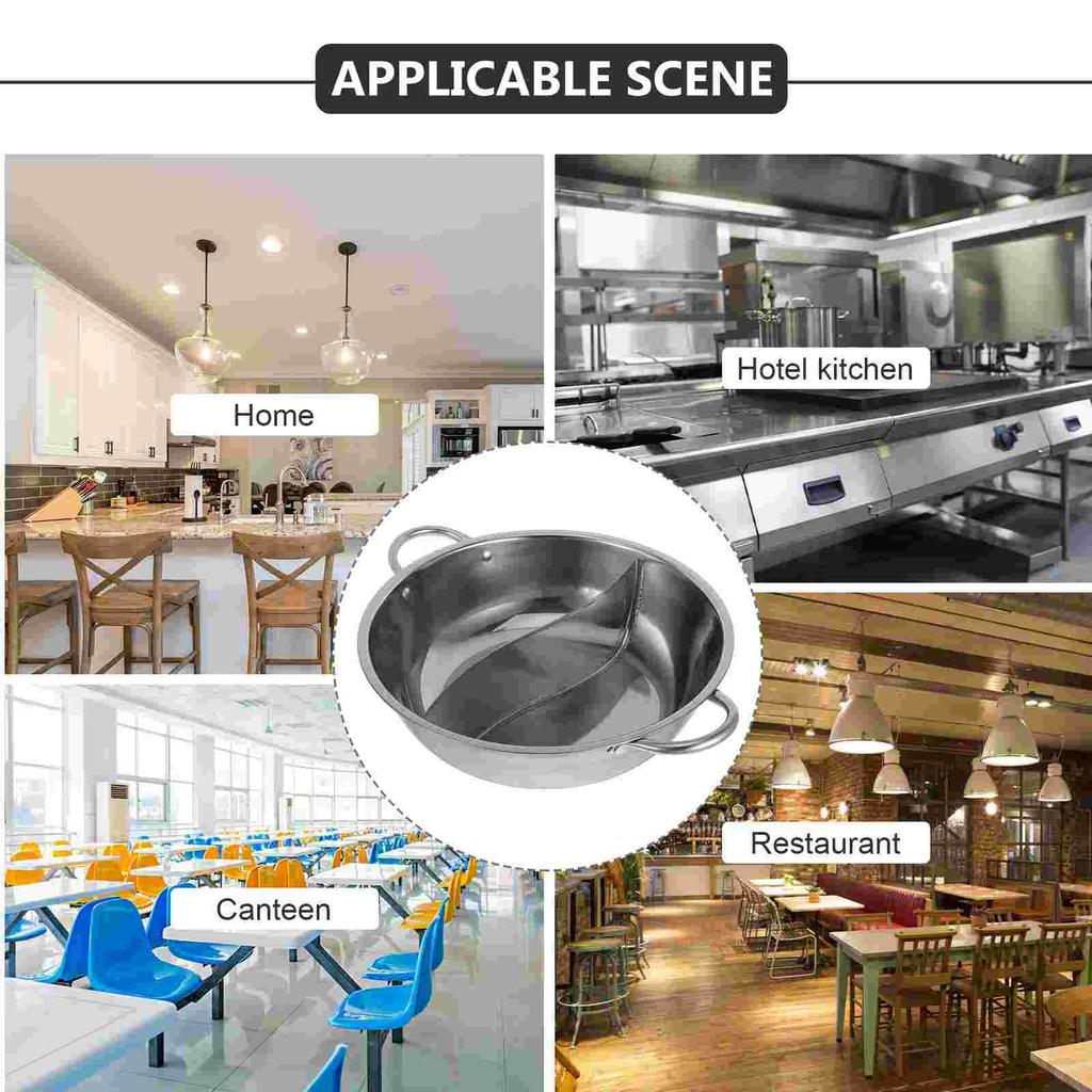 Nerezový Dělený Horký Hrnec Mandarin Pot s Dvojitými Uchy Nerezavějící Pevný Hrnec na Horký Pot pro Čínský pro Indukci