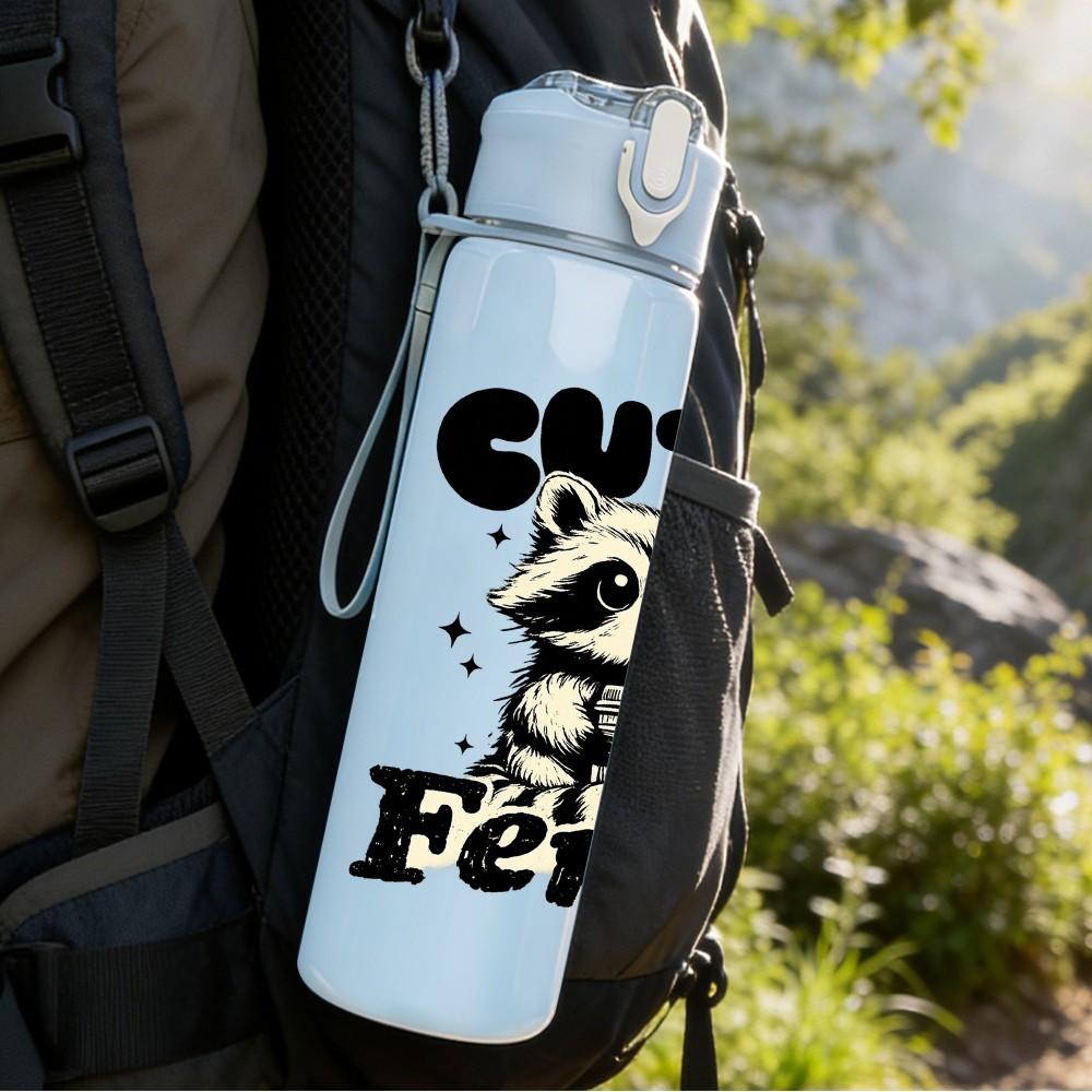 1PC Cute But Feral Bear Quote Print 750ml Color Plastic Sports Water Bottle Leakproof Flip Straw Lid Suitable for Sports Office Home Use