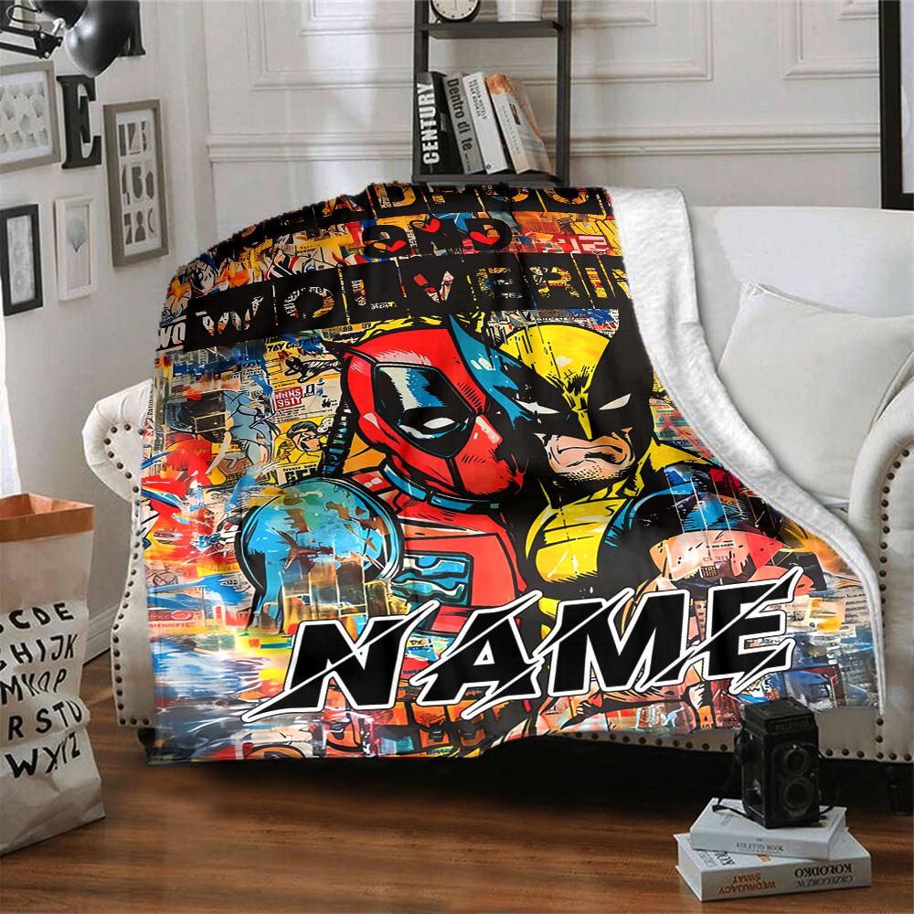 Custom Name Deadpool Wolverine blanket for Couch & Bed, Plush Cozy Fuzzy Blanket Super Soft & Warm Blankets for Fall and Winter. 090823
